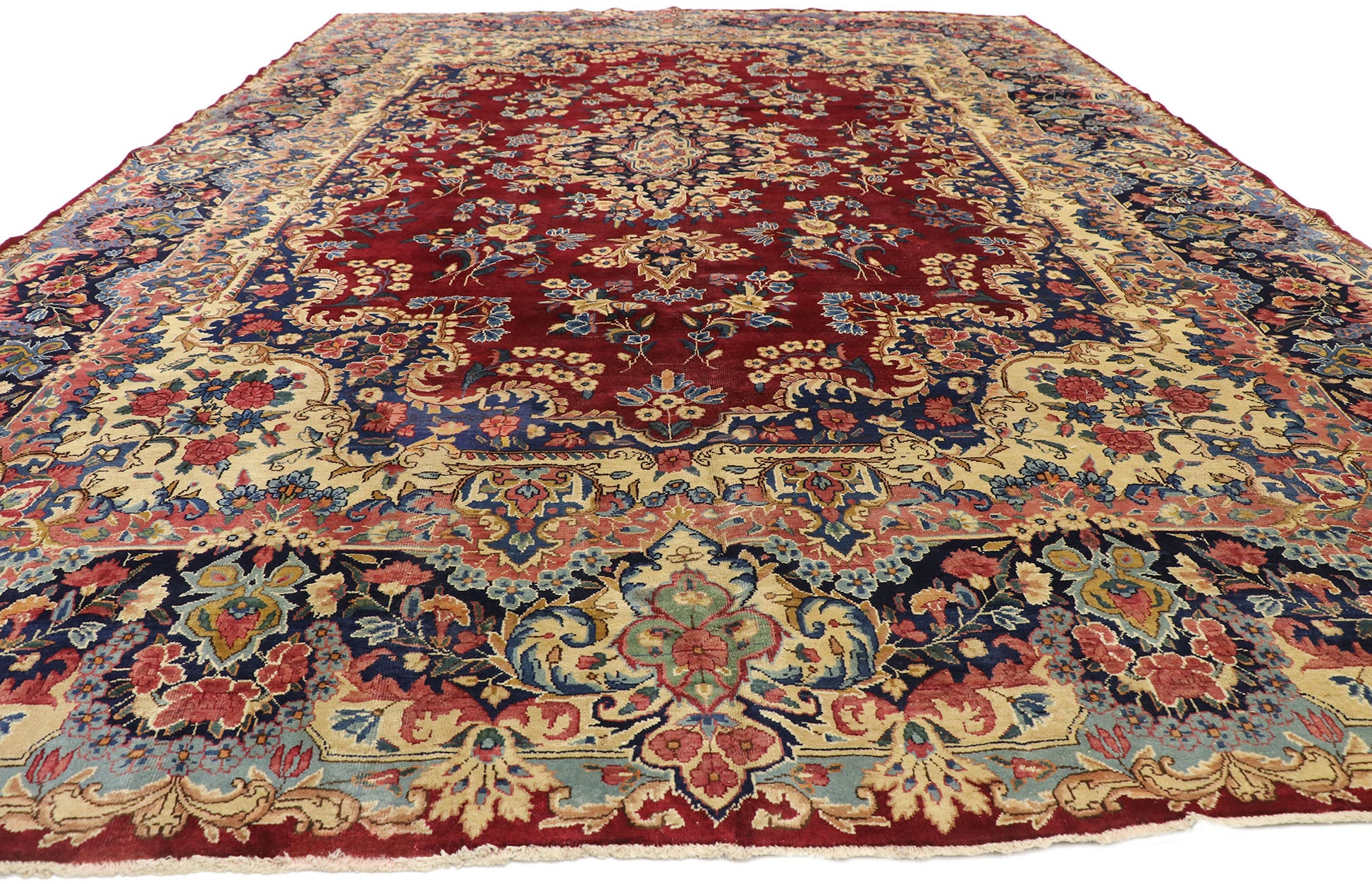 10 x 14 Vintage Persian Yazd Rug 73735