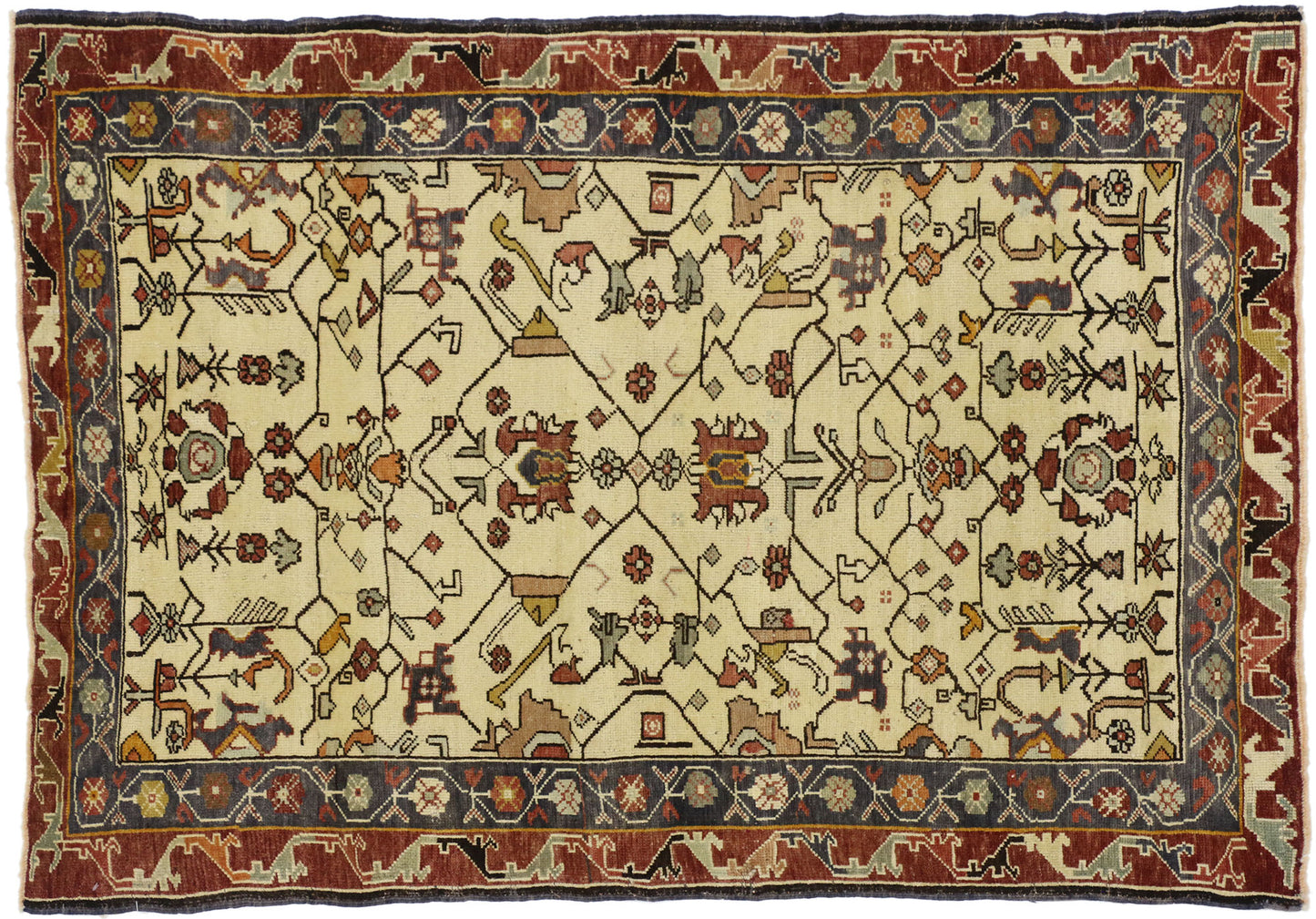 4 x 5 Antique Turkish Oushak Rug 73781