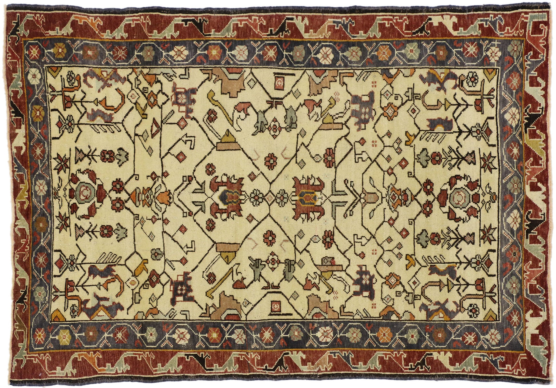 4 x 5 Antique Turkish Oushak Rug 73781