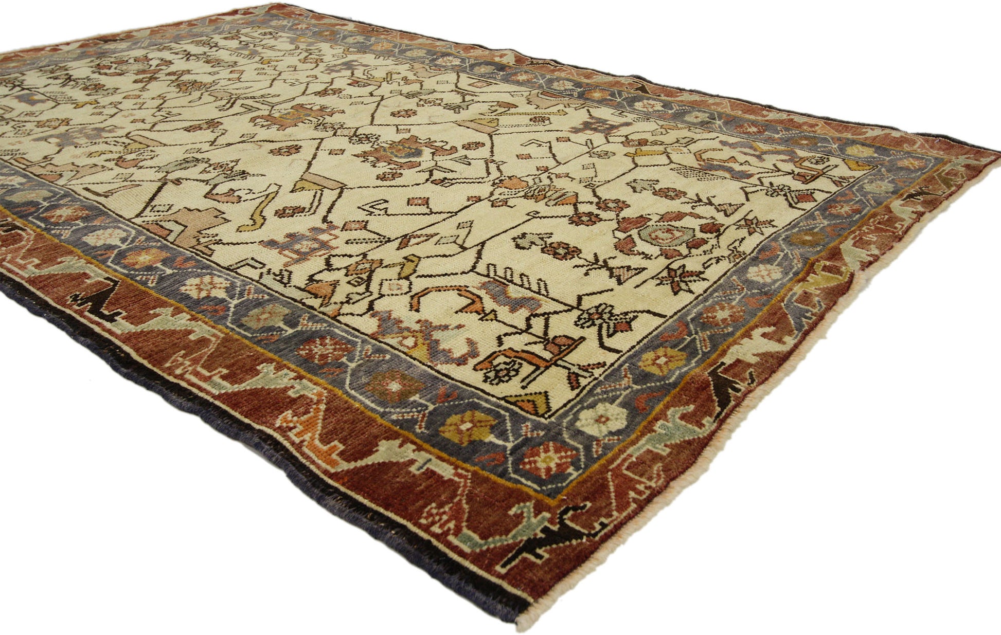 4 x 5 Antique Turkish Oushak Rug 73781