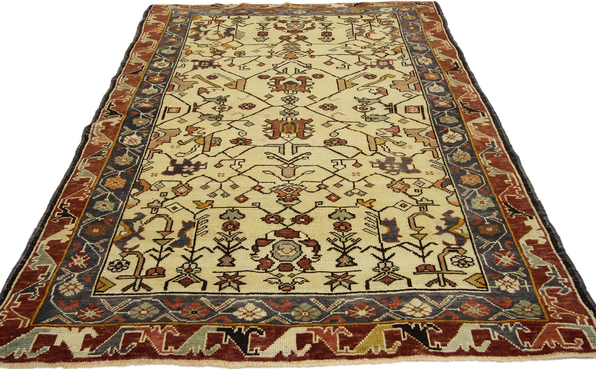 4 x 5 Antique Turkish Oushak Rug 73781
