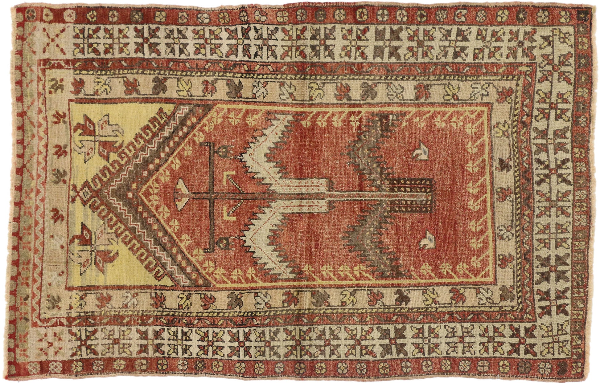 4 x 6 Vintage Turkish Oushak Prayer Rug 73941
