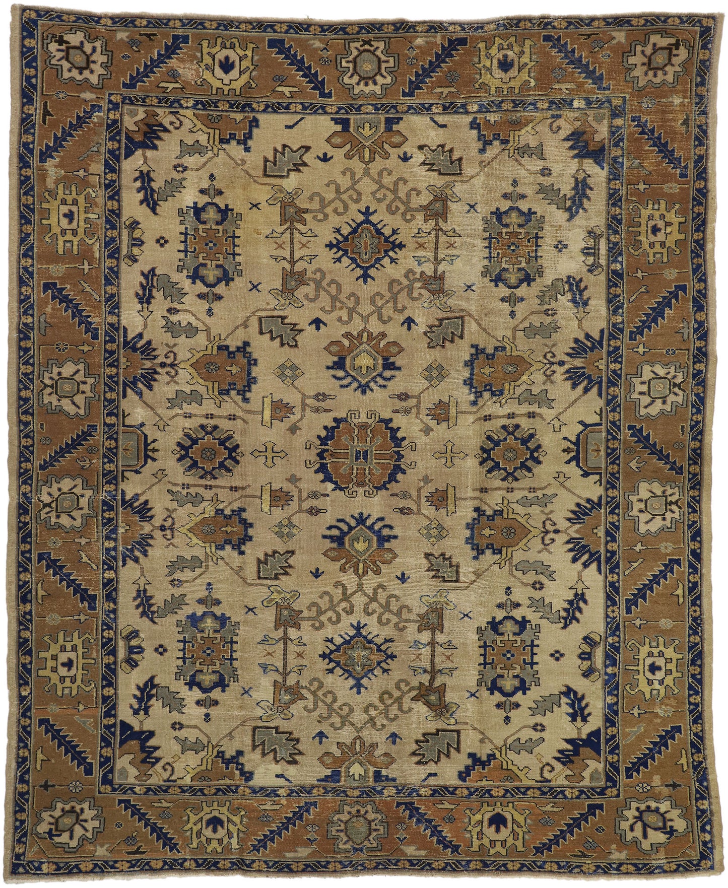 9 x 11 Antique Turkish Oushak Rug 74065
