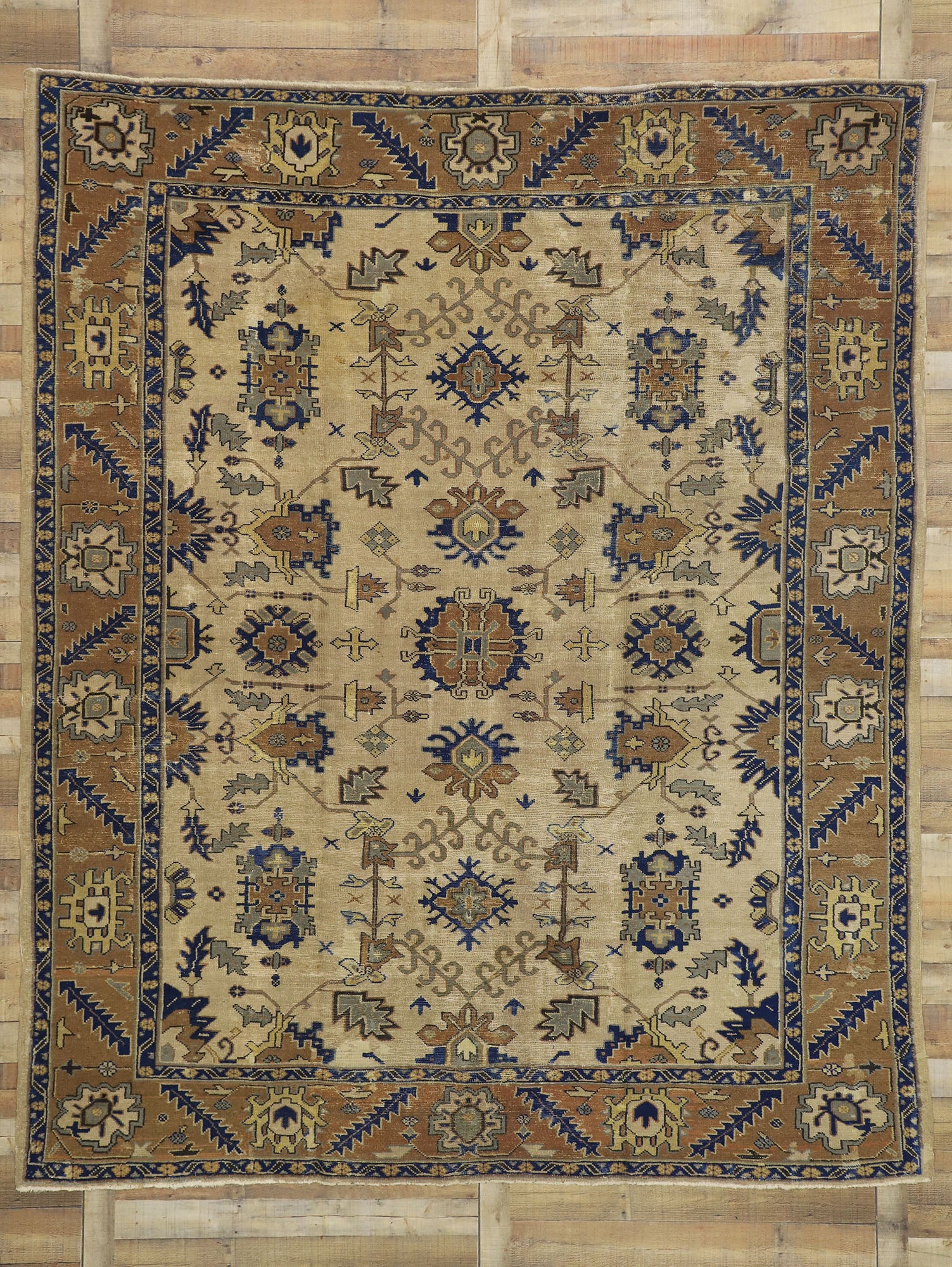 9 x 11 Antique Turkish Oushak Rug 74065
