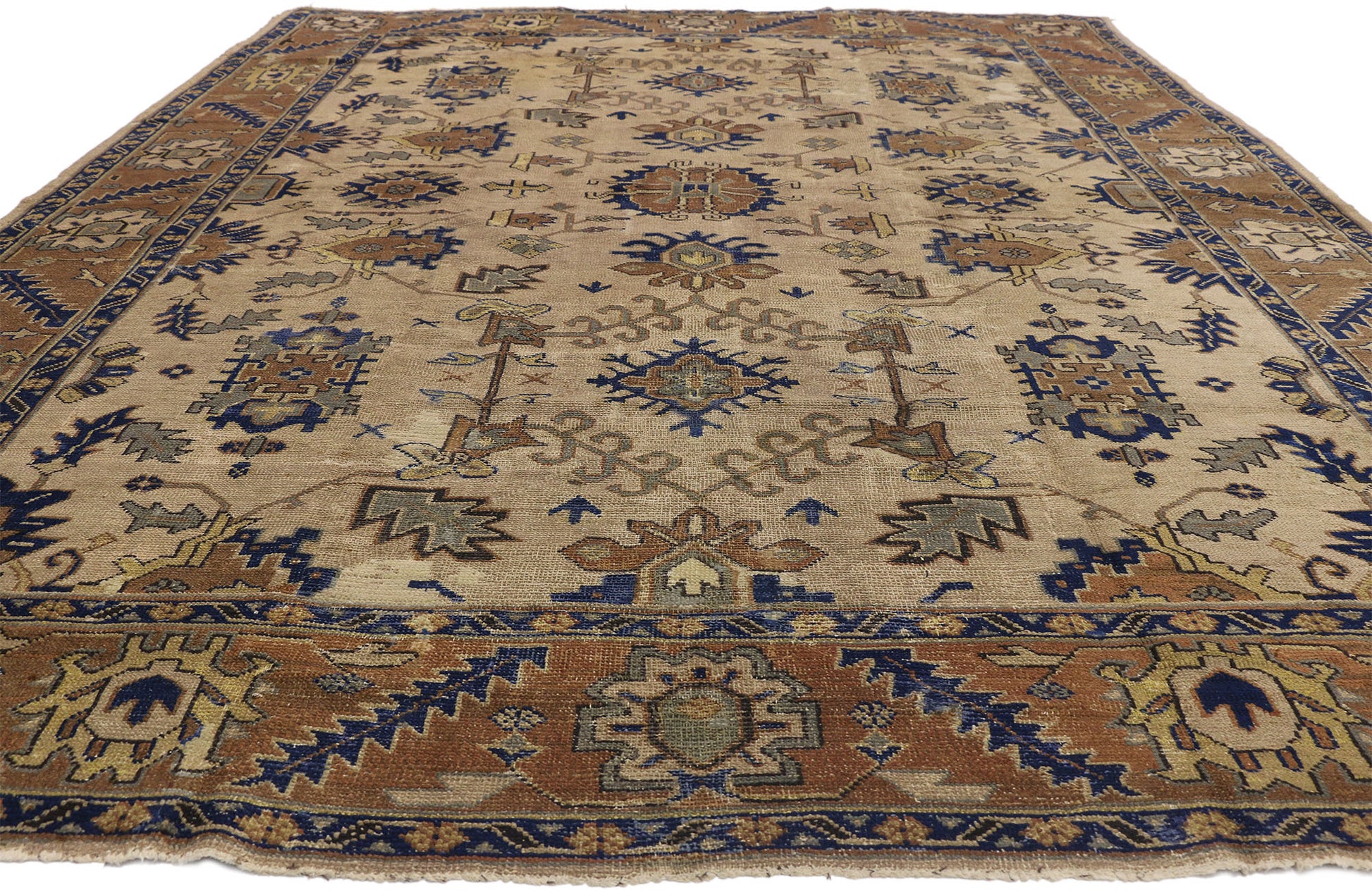 9 x 11 Antique Turkish Oushak Rug 74065