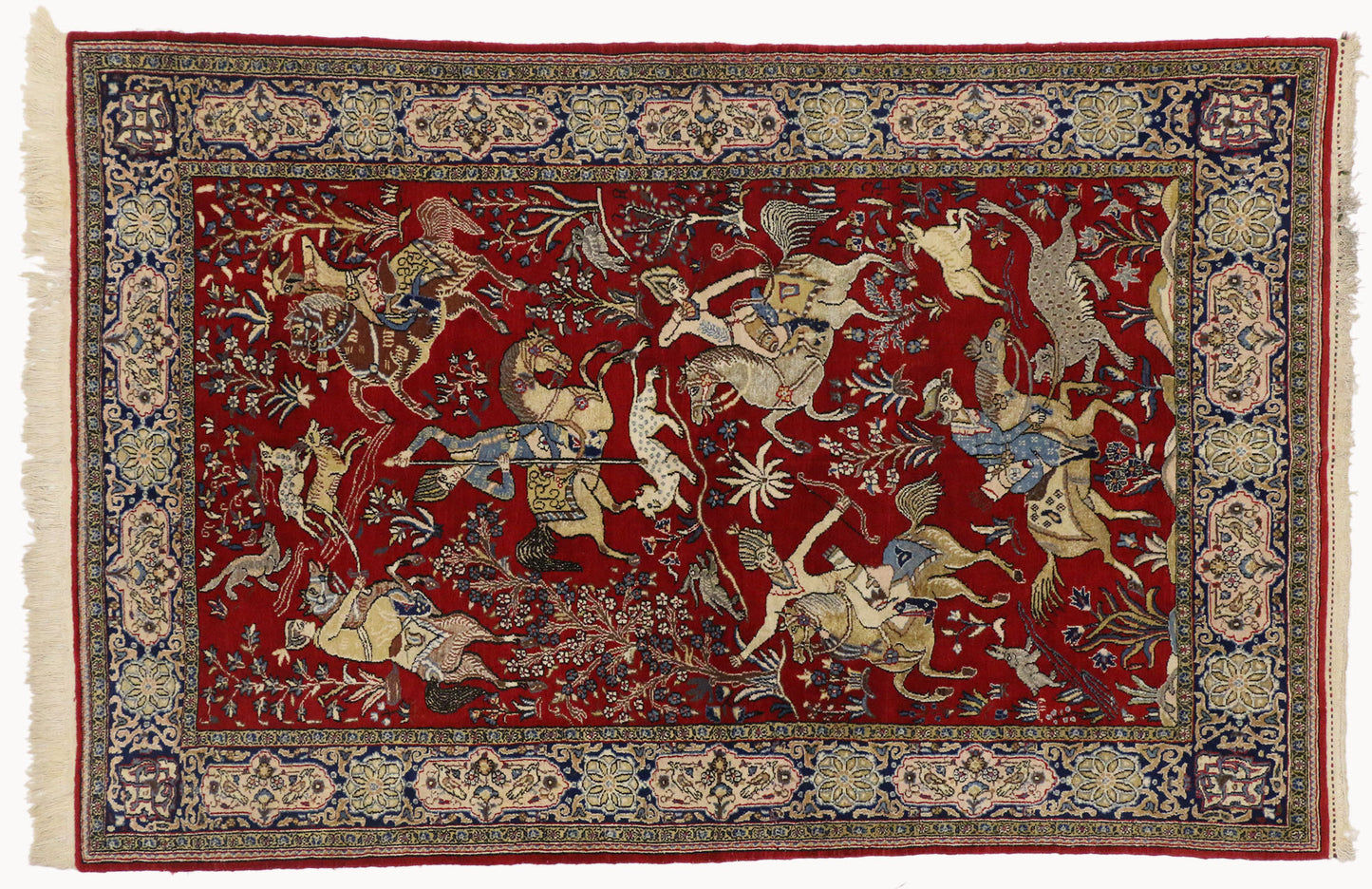 5 x 7 Vintage Persian Qum Hunting Rug 74209