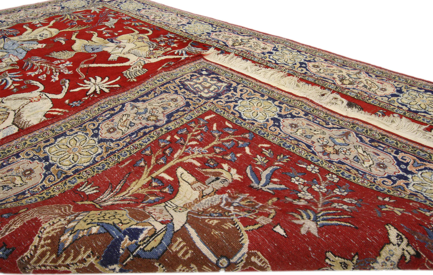 5 x 7 Vintage Persian Qum Hunting Rug 74209