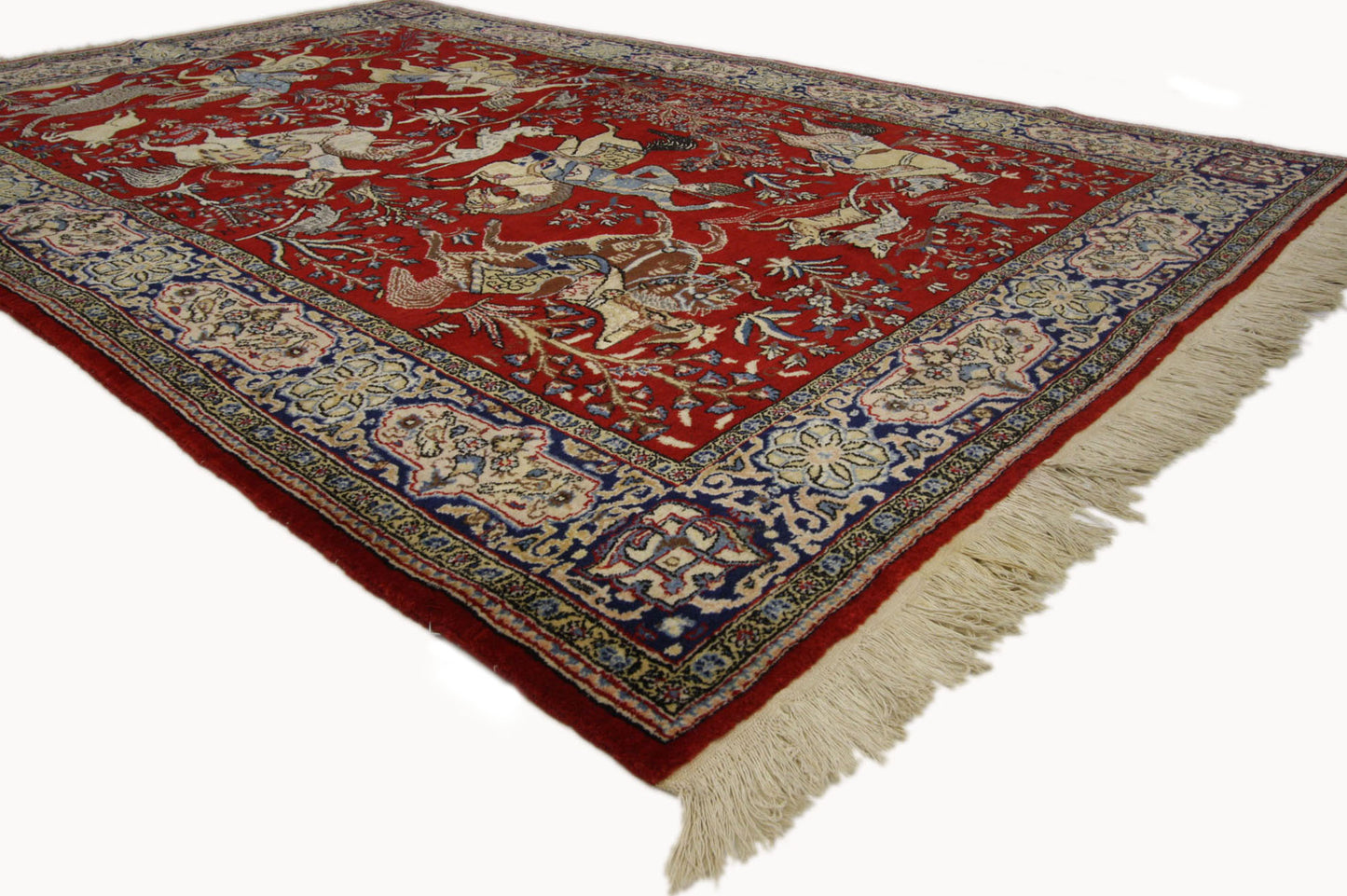 5 x 7 Vintage Persian Qum Hunting Rug 74209