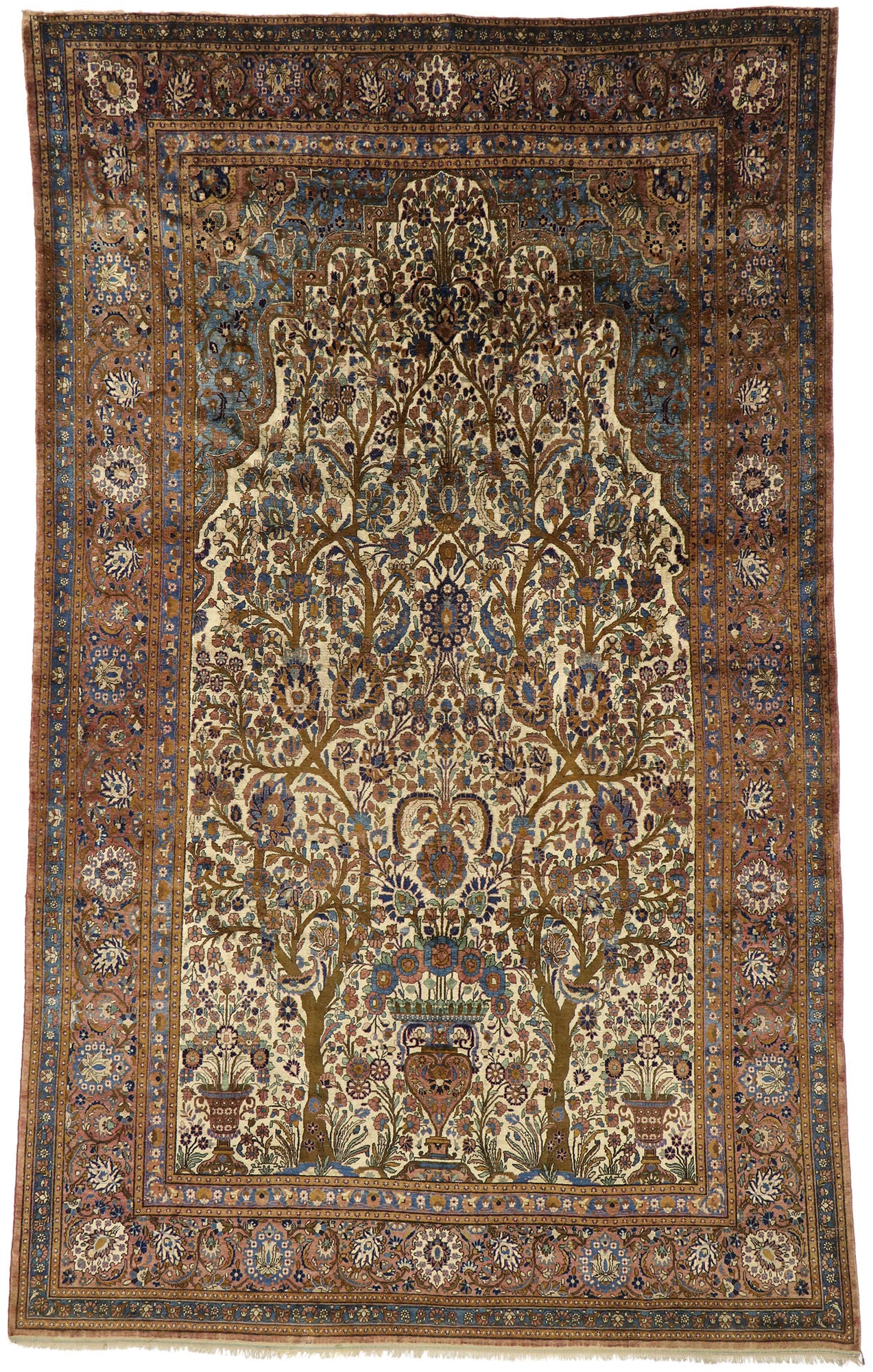 7 x 11 Antique Persian Mohtasham Kashan Rug 74220