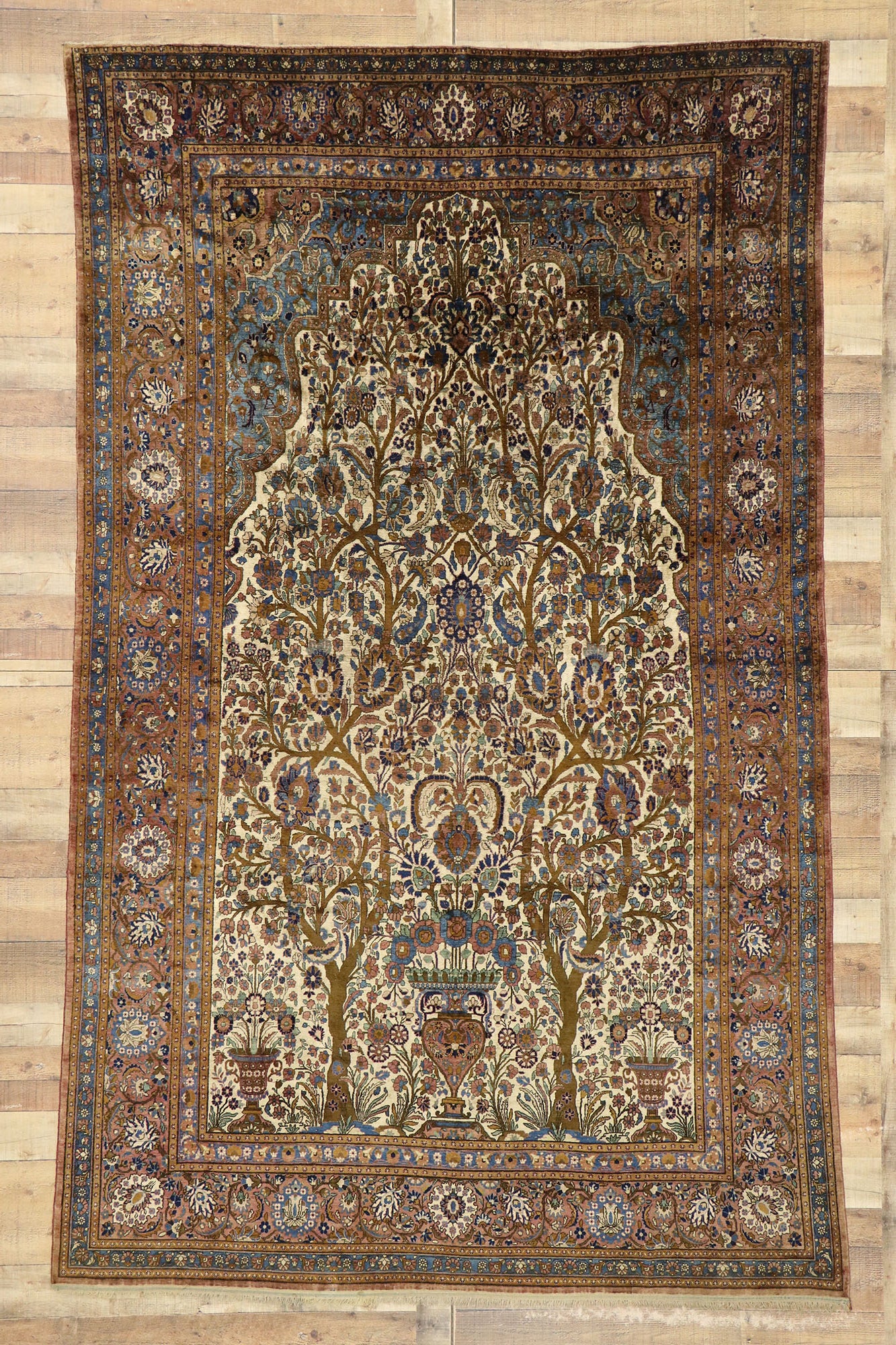 7 x 11 Antique Persian Mohtasham Kashan Rug 74220