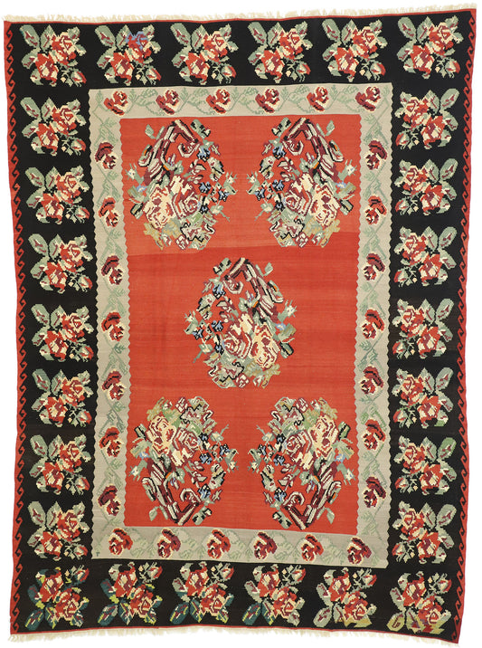 8 x 11 Vintage Turkish Rose Kilim Rug 74245