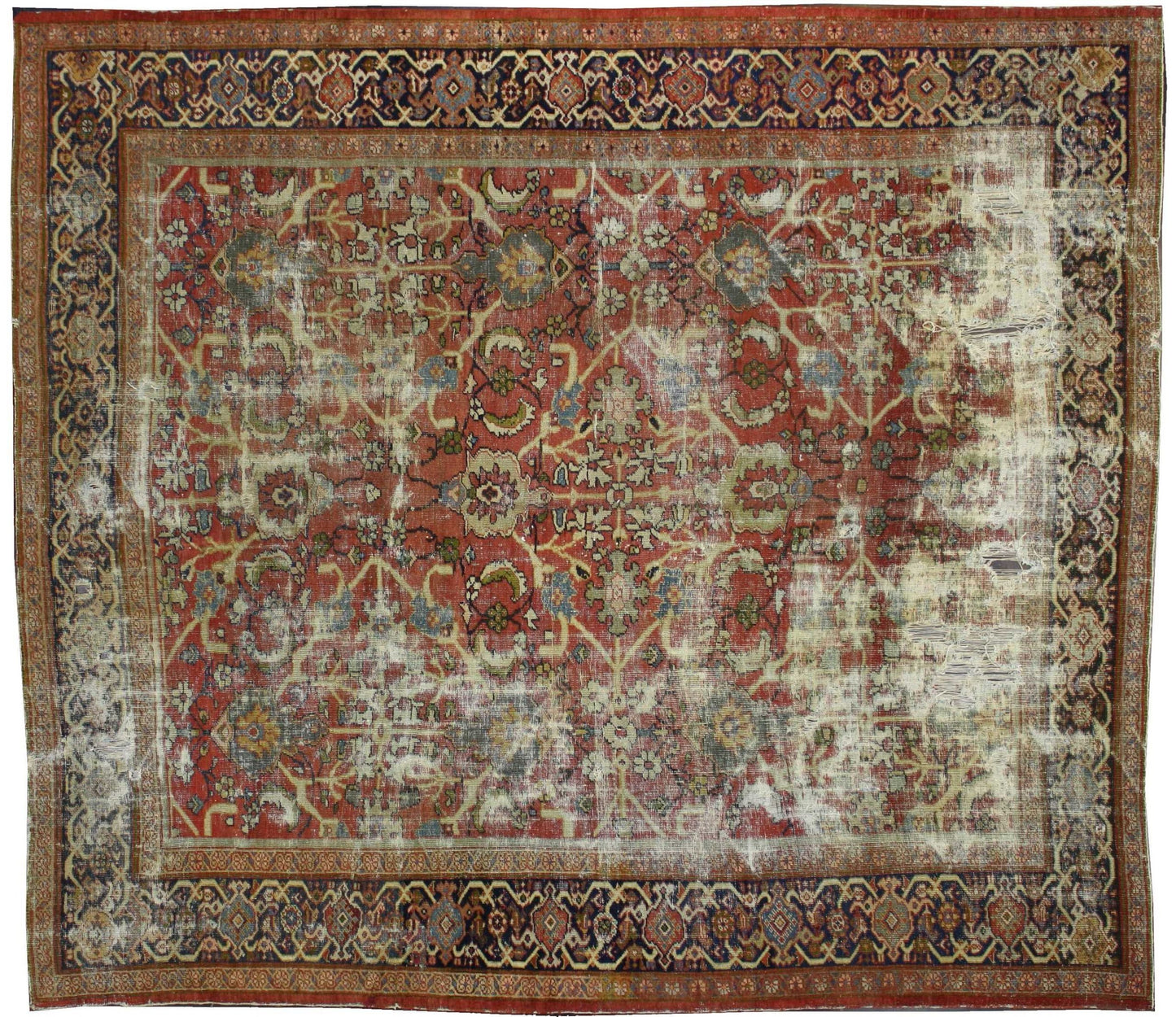 9 x 10 Antique-Worn Persian Mahal Rug 74260