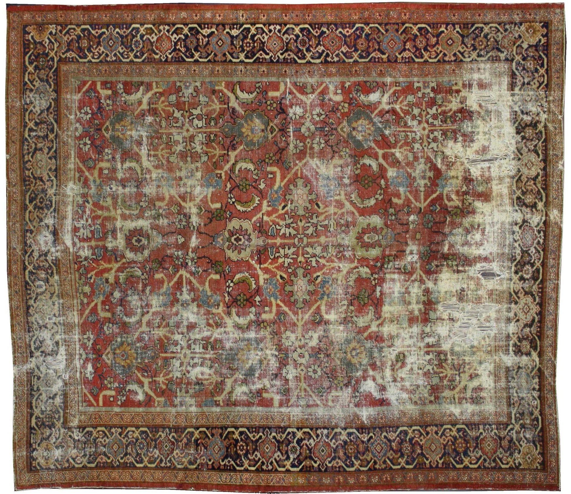 9 x 10 Antique-Worn Persian Mahal Rug 74260