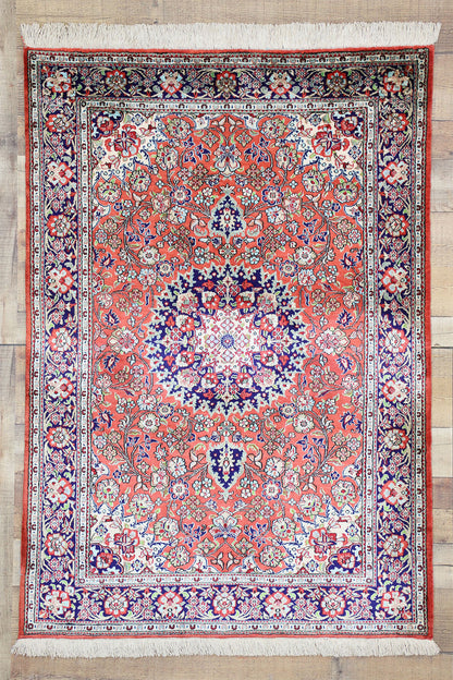 3 x 5 Vintage Persian Silk Qum Rug 74314