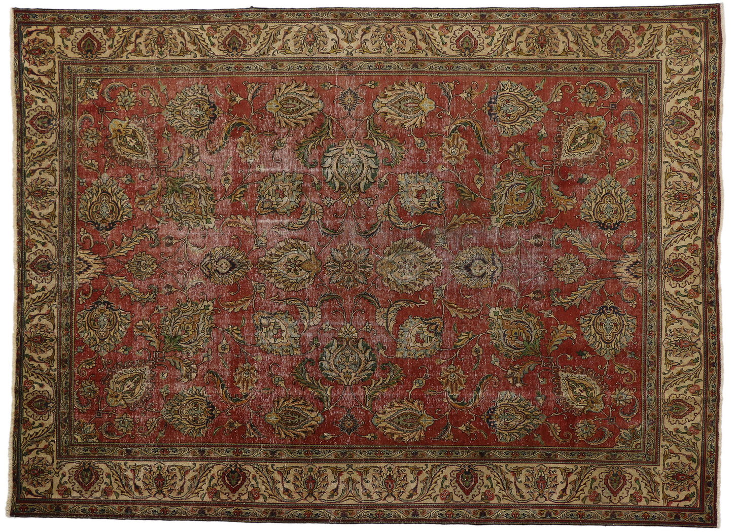 9 x 13 Distressed Vintage Persian Tabriz Rug 74329