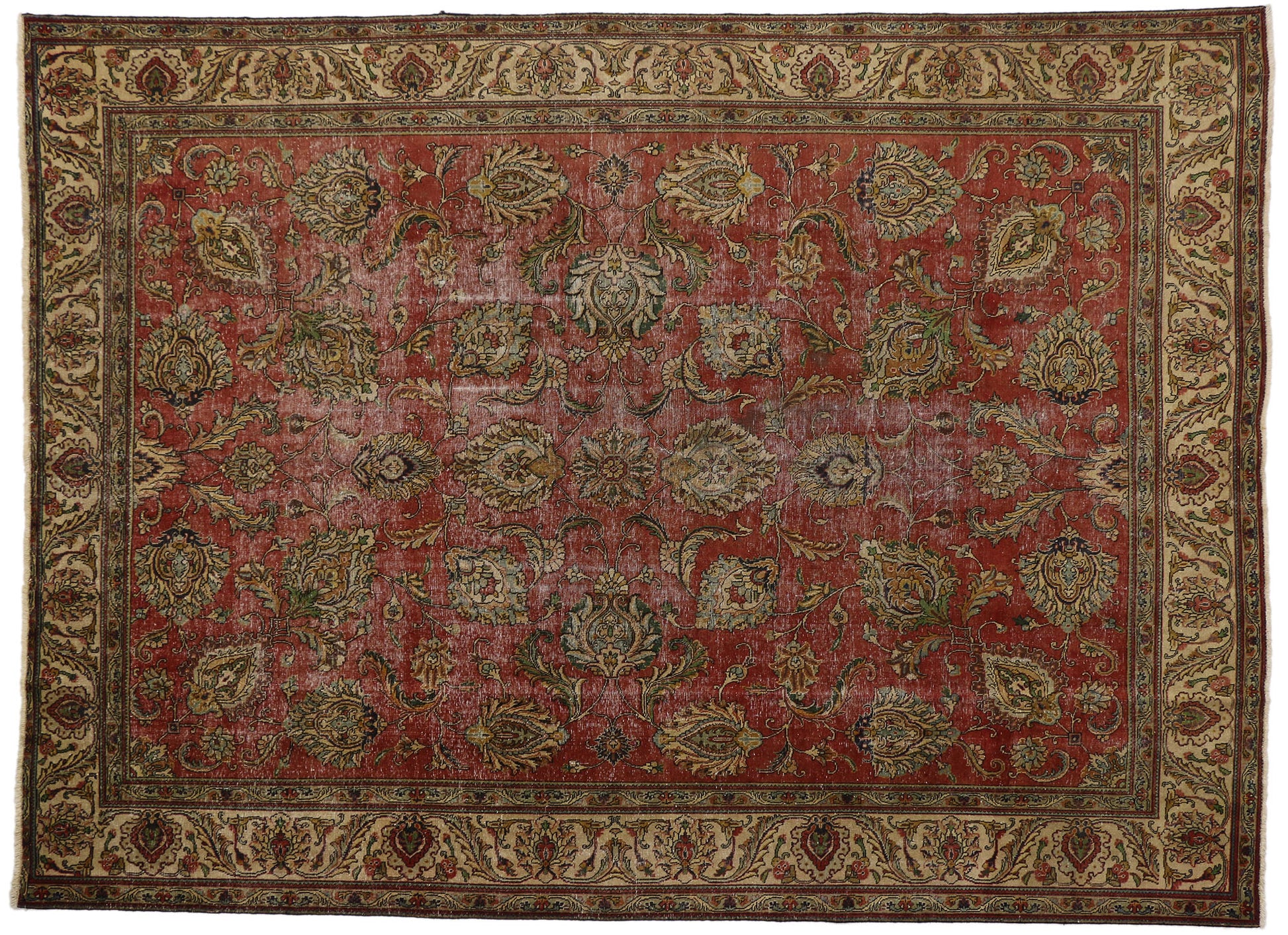 9 x 13 Distressed Vintage Persian Tabriz Rug 74329