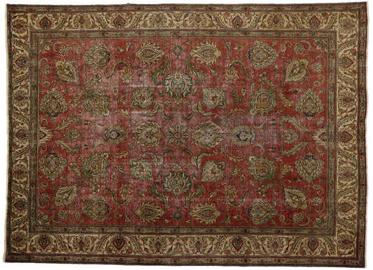 9 x 13 Distressed Vintage Persian Tabriz Rug 74329
