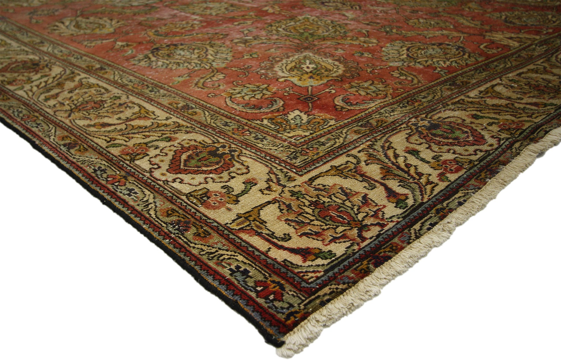 9 x 13 Distressed Vintage Persian Tabriz Rug 74329