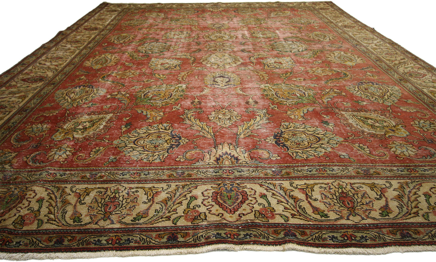 9 x 13 Distressed Vintage Persian Tabriz Rug 74329
