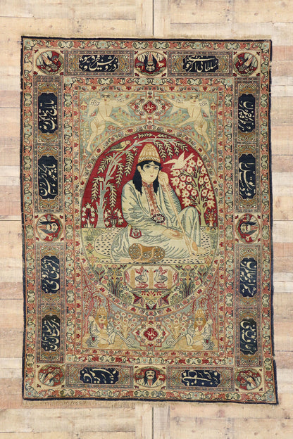 5 x 7 Antique Persian Kerman Pictorial Rug 74336