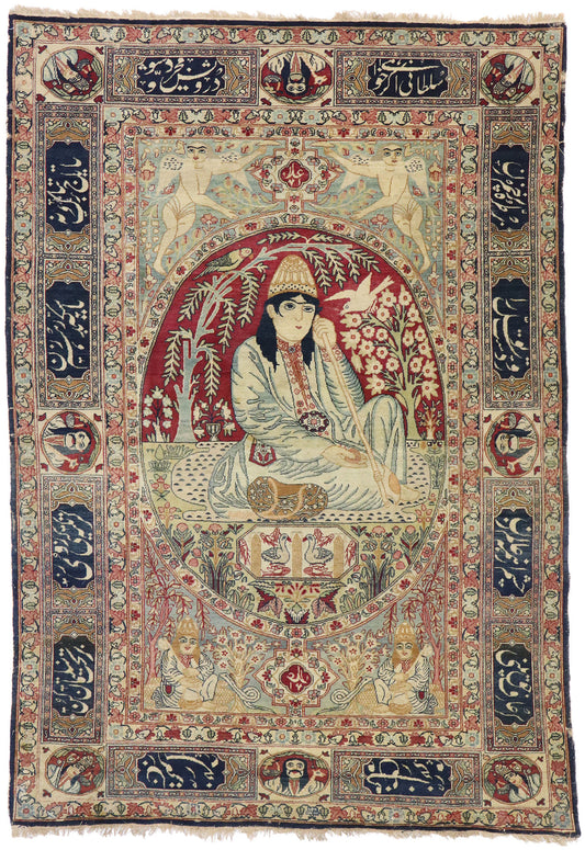 5 x 7 Antique Persian Kerman Pictorial Rug 74336