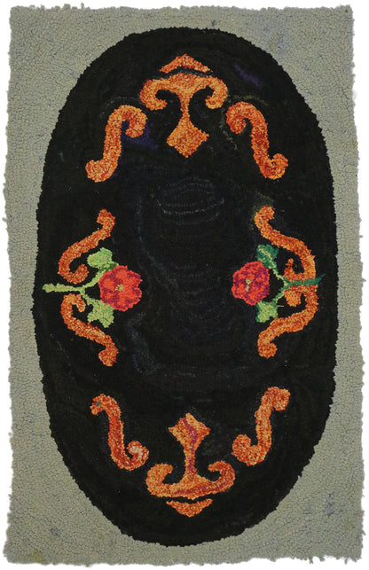 2 x 3 Antique American Floral Hooked Rug 74354