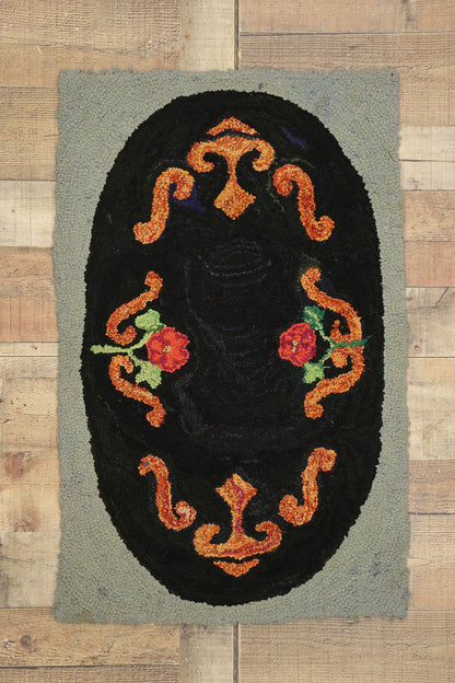 2 x 3 Antique American Floral Hooked Rug 74354