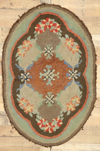 3 x 4 Antique American Floral Hooked Rug 74355