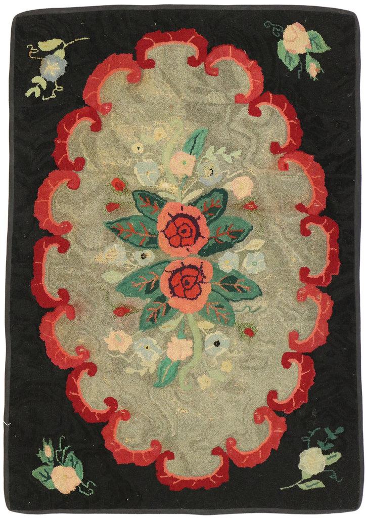 2 x 3 Antique American Floral Hooked Rug 74357
