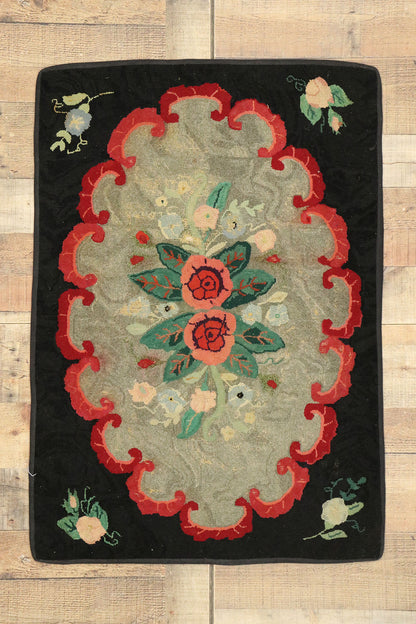 2 x 3 Antique American Floral Hooked Rug 74357