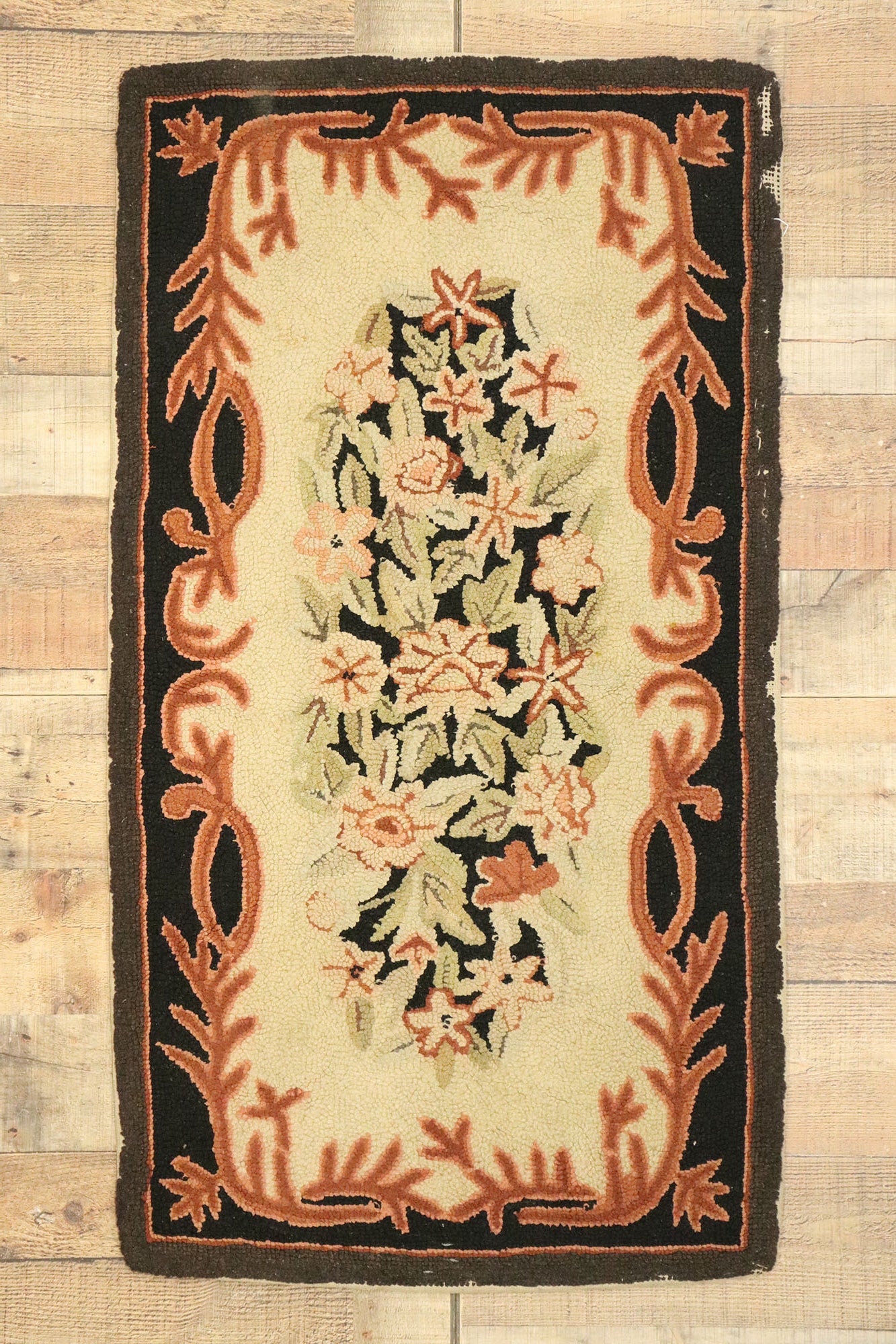 2 x 4 Antique Floral Hooked Rug 74358