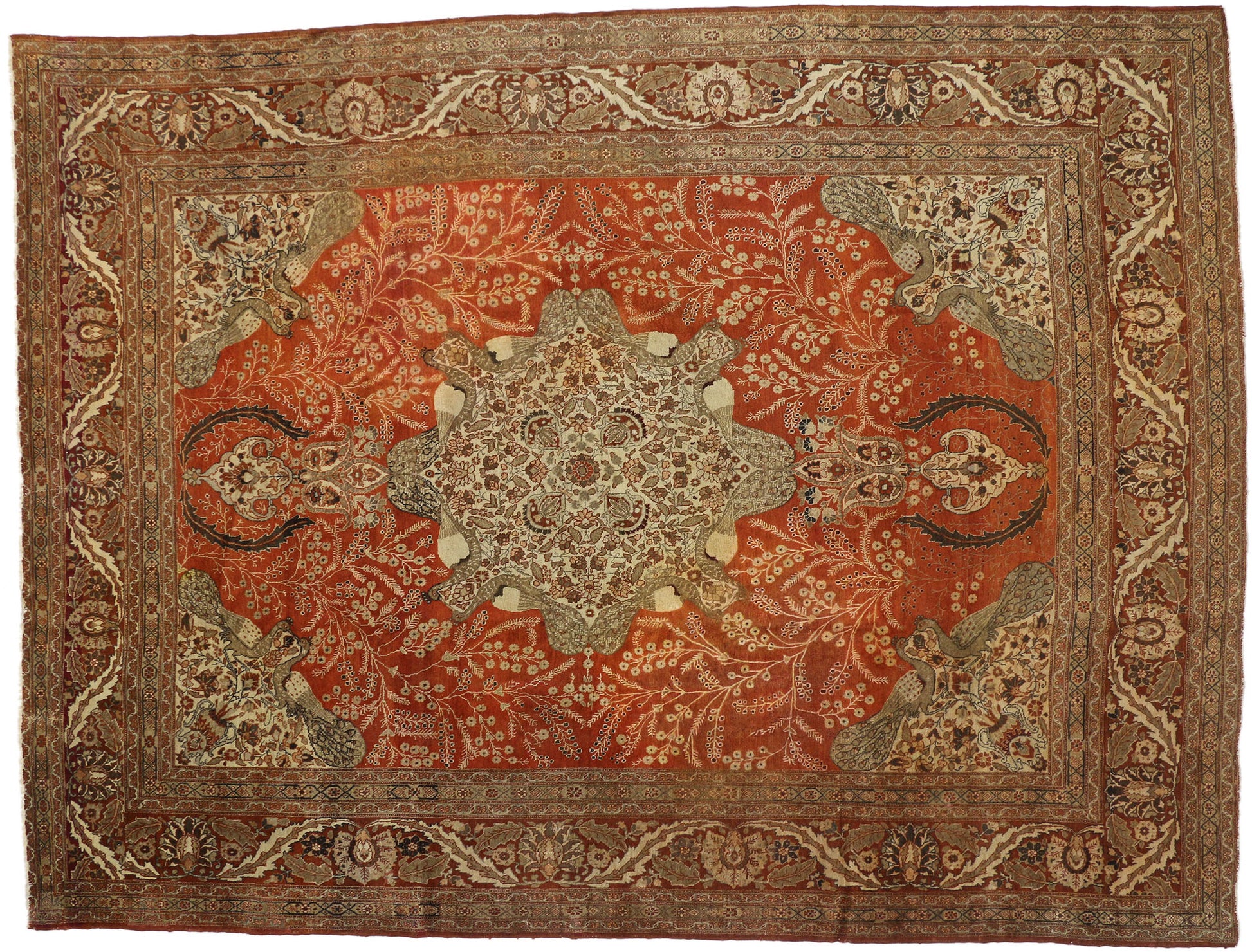 11 x 14 Antique Persian Tabriz Rug 74383