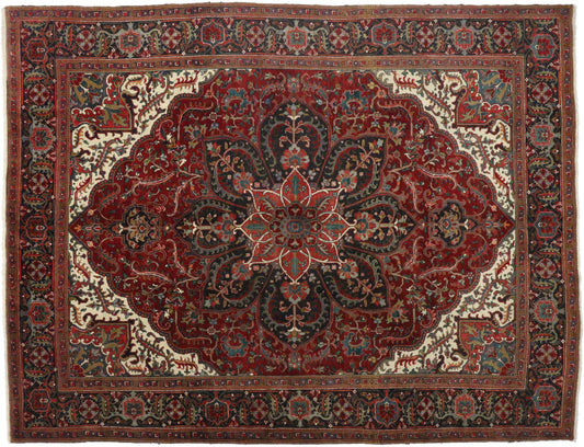 10 x 13 Vintage Persian Heriz Ahar Rug 74497