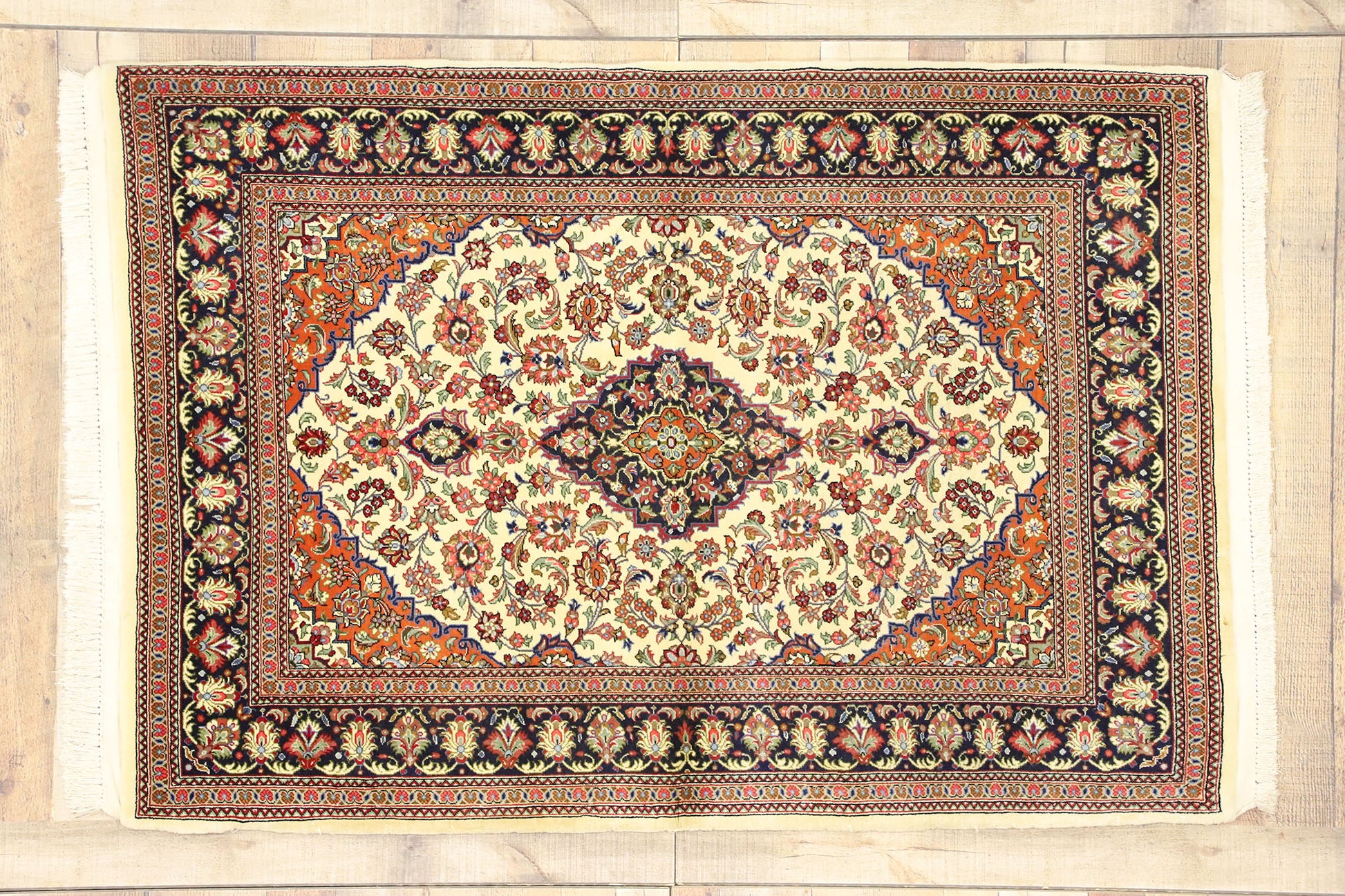 4 x 5 Vintage Persian Silk Qum Rug 74586