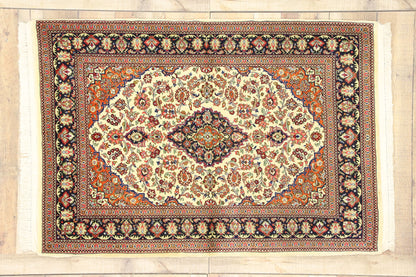 4 x 5 Vintage Persian Silk Qum Rug 74586