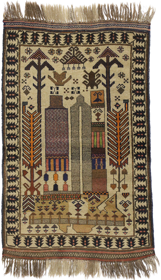 3 x 4 Vintage Afghan War Rug 74665
