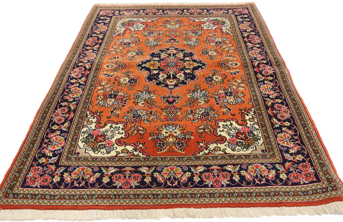 4 x 5 Vintage Persian Silk Qum Rug 74689