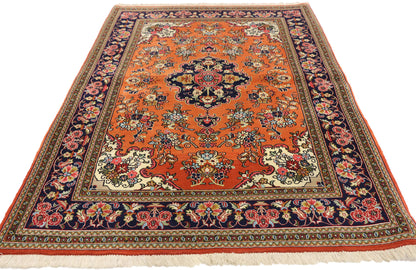 4 x 5 Vintage Persian Silk Qum Rug 74689