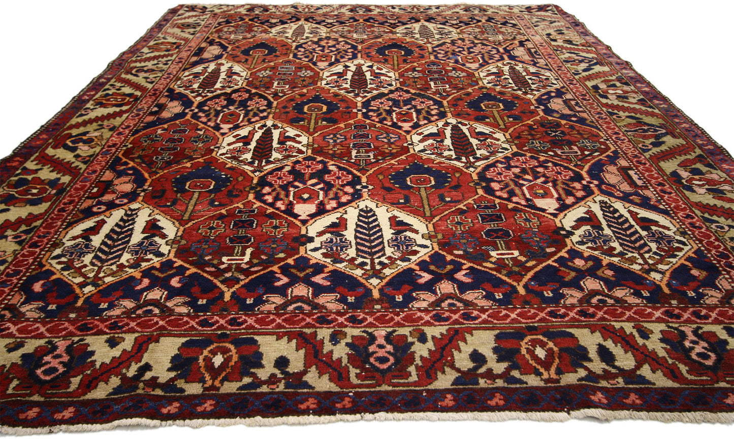 7 x 9 Vintage Persian Bakhtiari Rug 74697