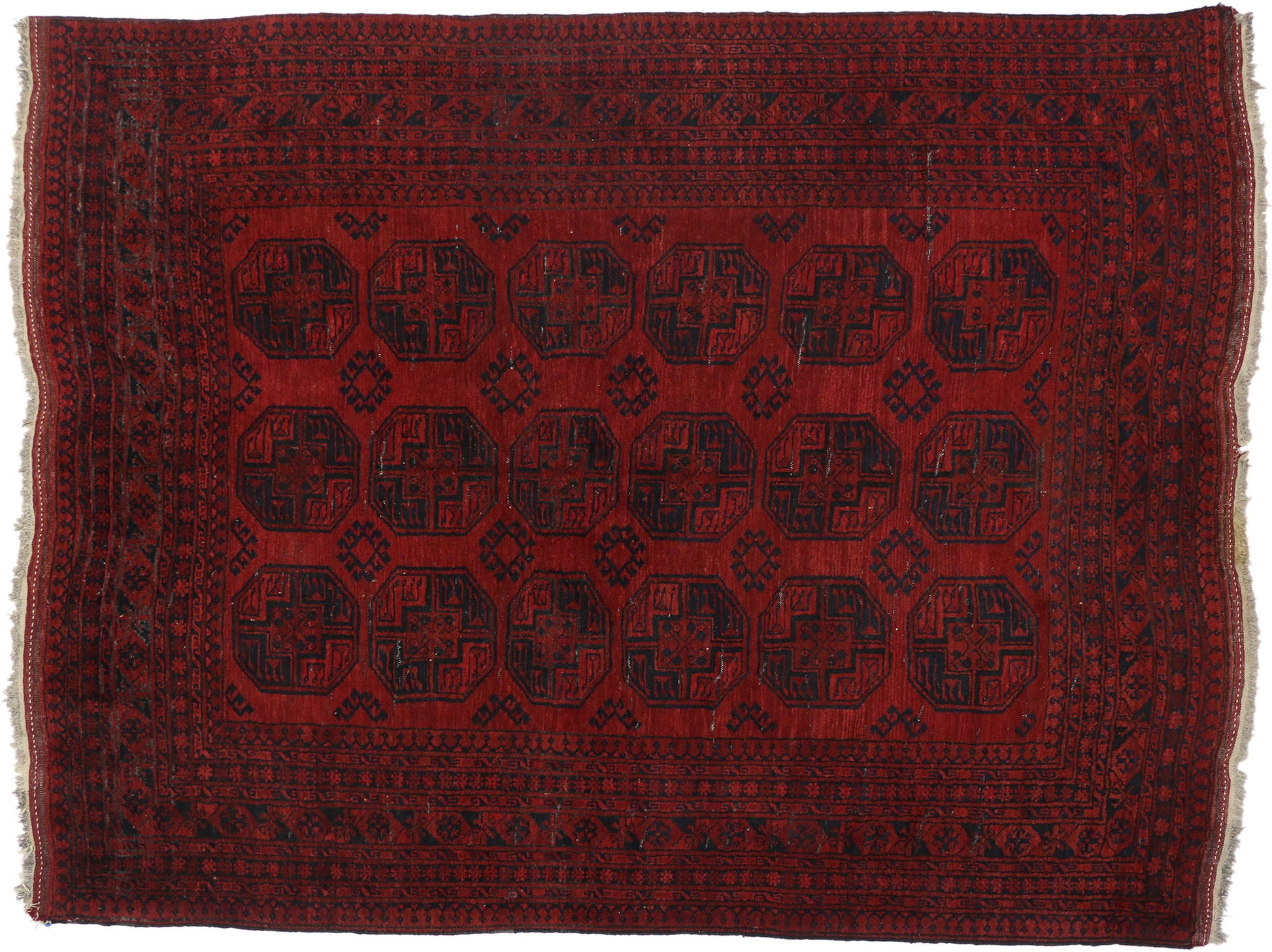 8 x 10 Vintage Turkaman Afghan Rug 74844