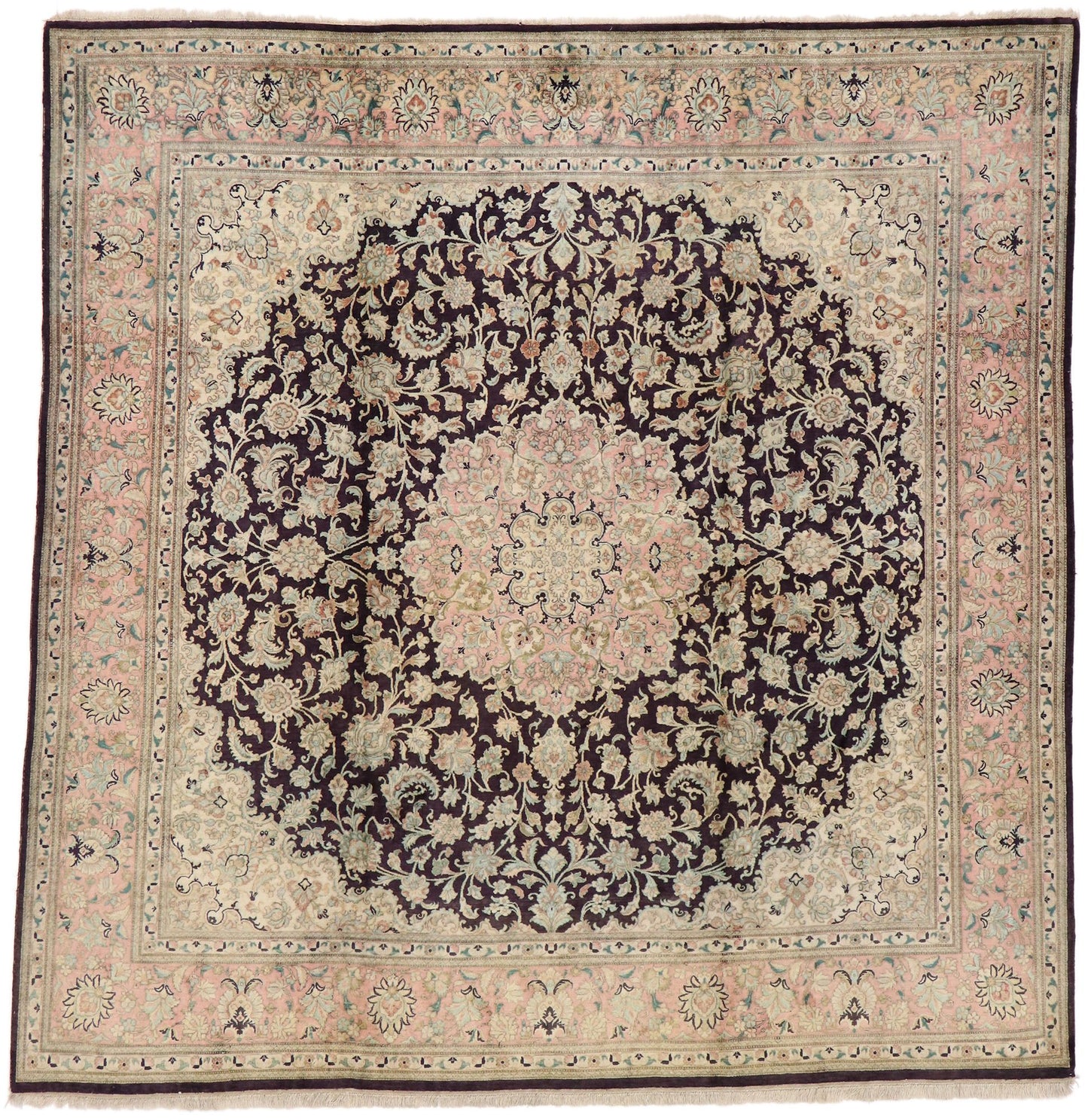 7 x 7 Vintage Persian Silk Qum Rug 74893