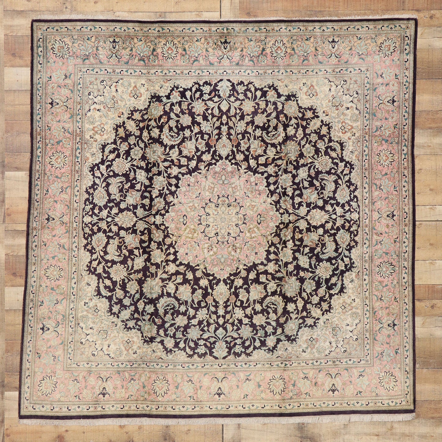 7 x 7 Vintage Persian Silk Qum Rug 74893