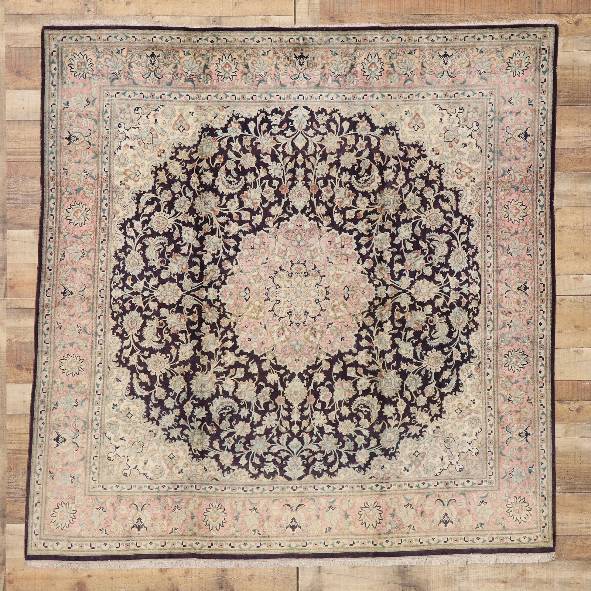 7 x 7 Vintage Persian Silk Qum Rug 74893