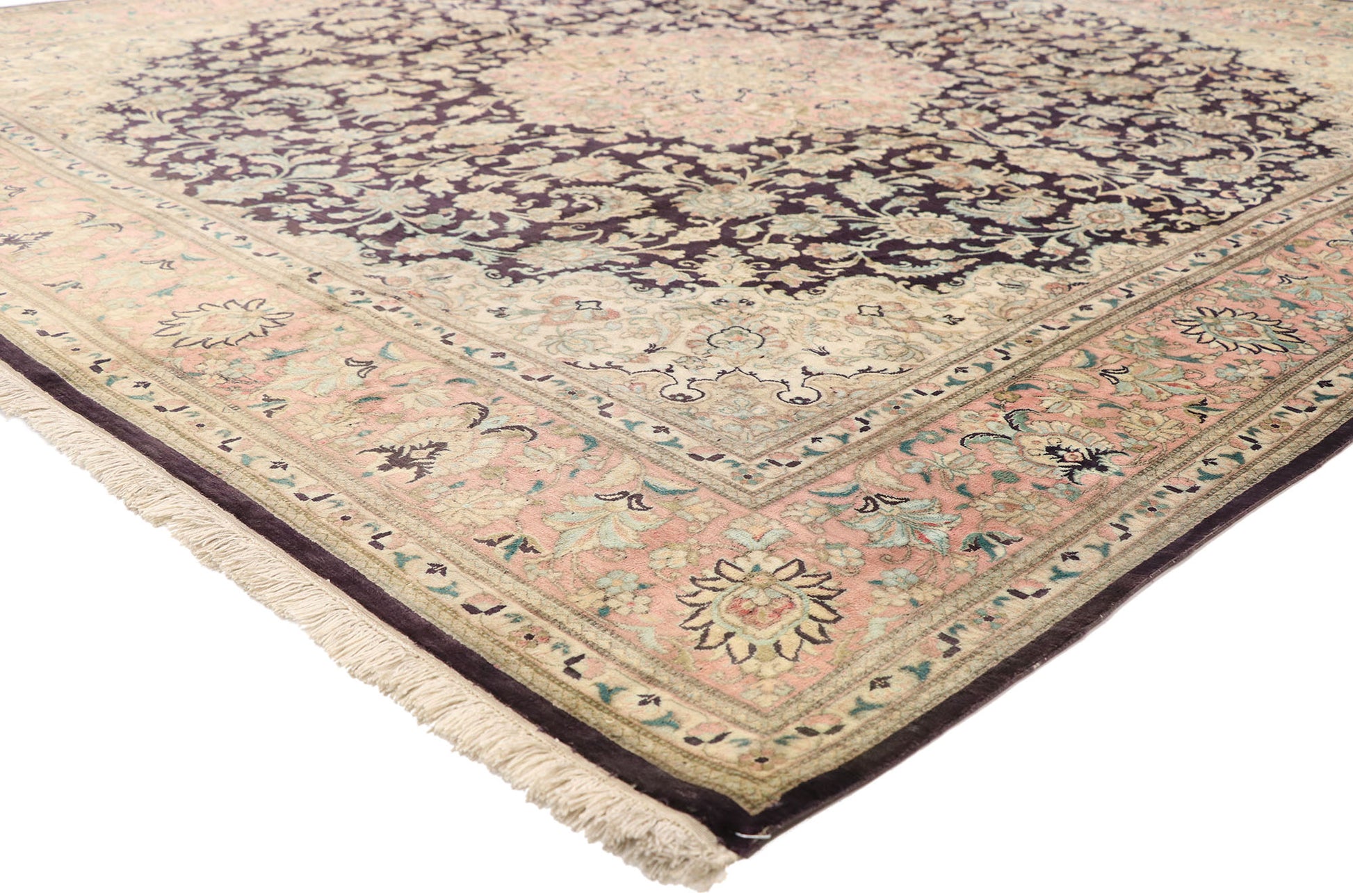 7 x 7 Vintage Persian Silk Qum Rug 74893