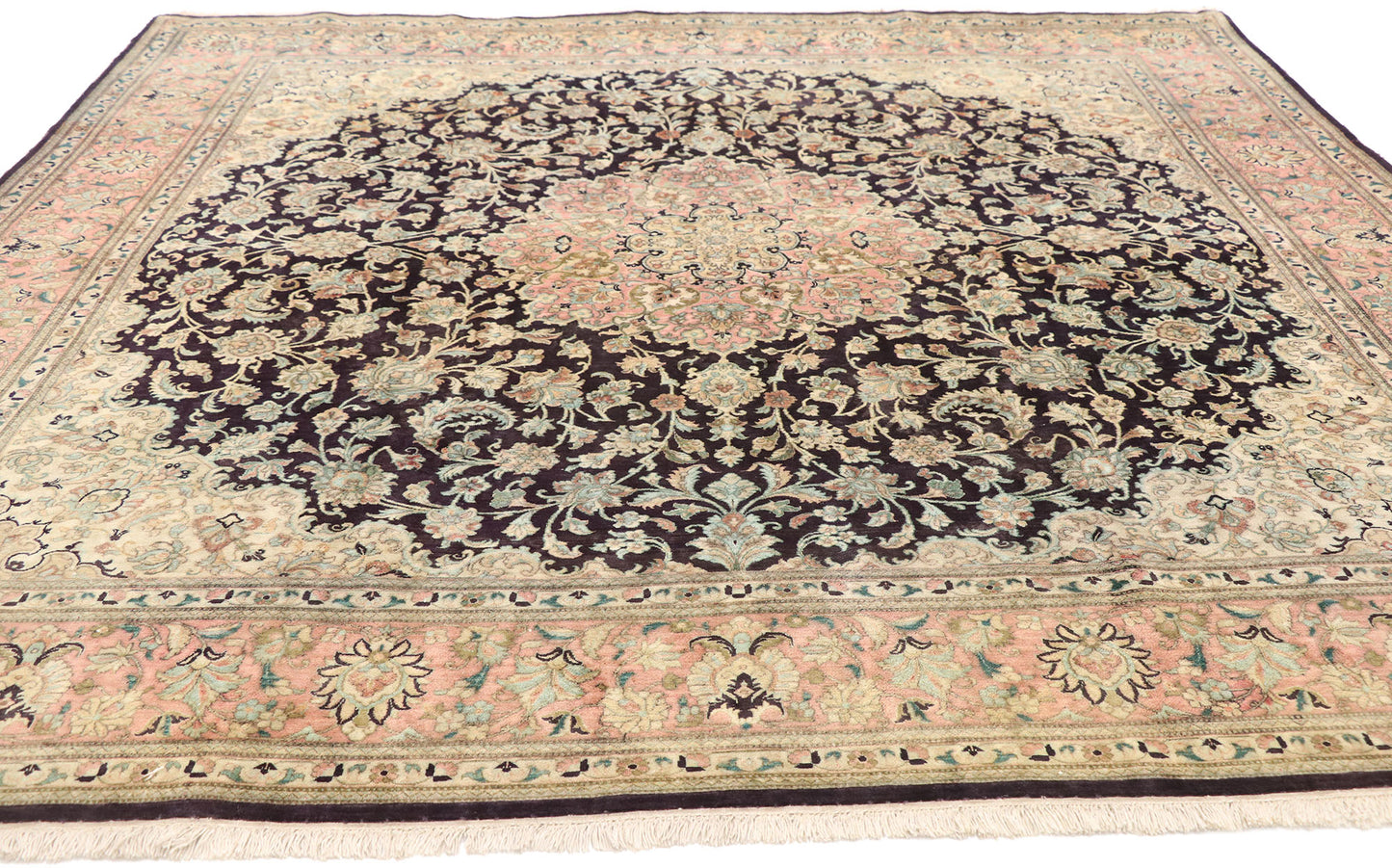7 x 7 Vintage Persian Silk Qum Rug 74893