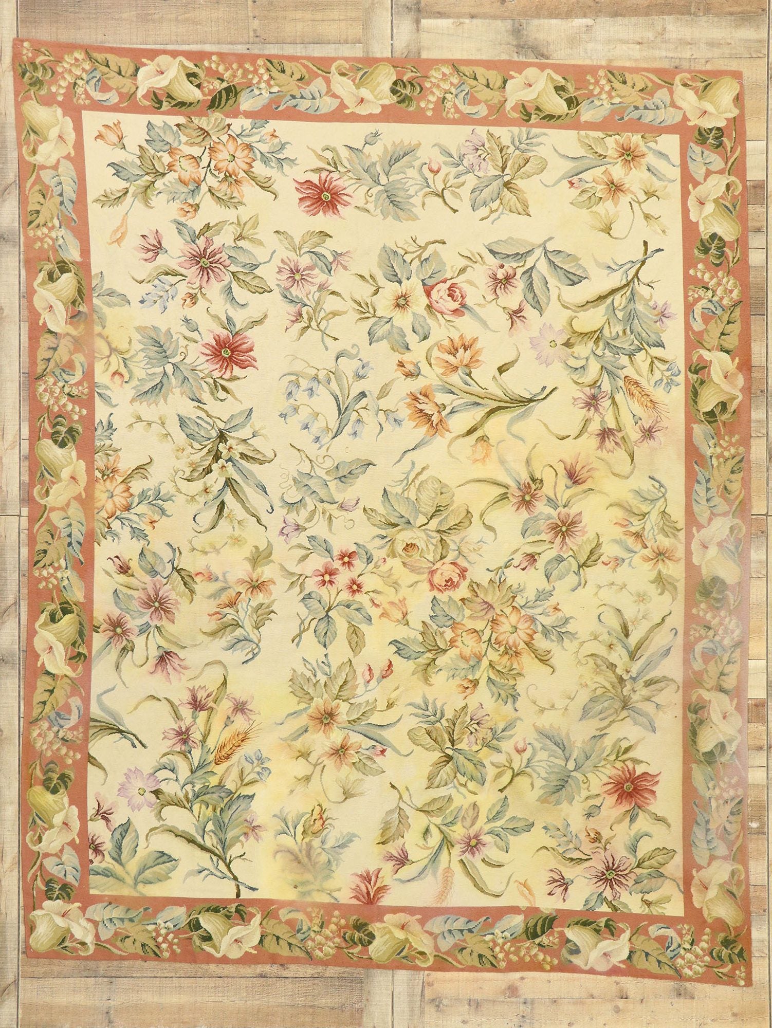 8 x 10 Vintage Chinese Floral Needlepoint Rug 74924