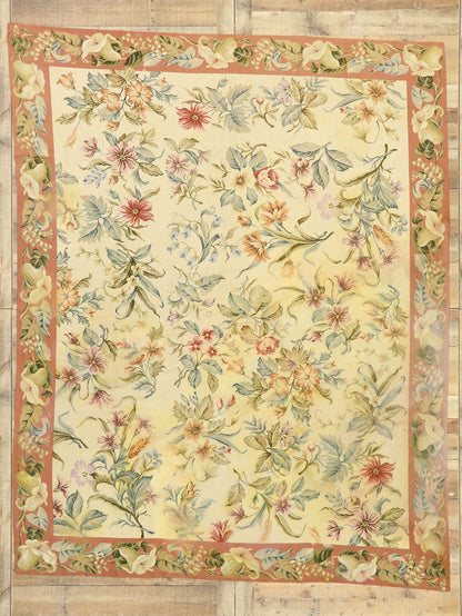8 x 10 Vintage Chinese Floral Needlepoint Rug 74924