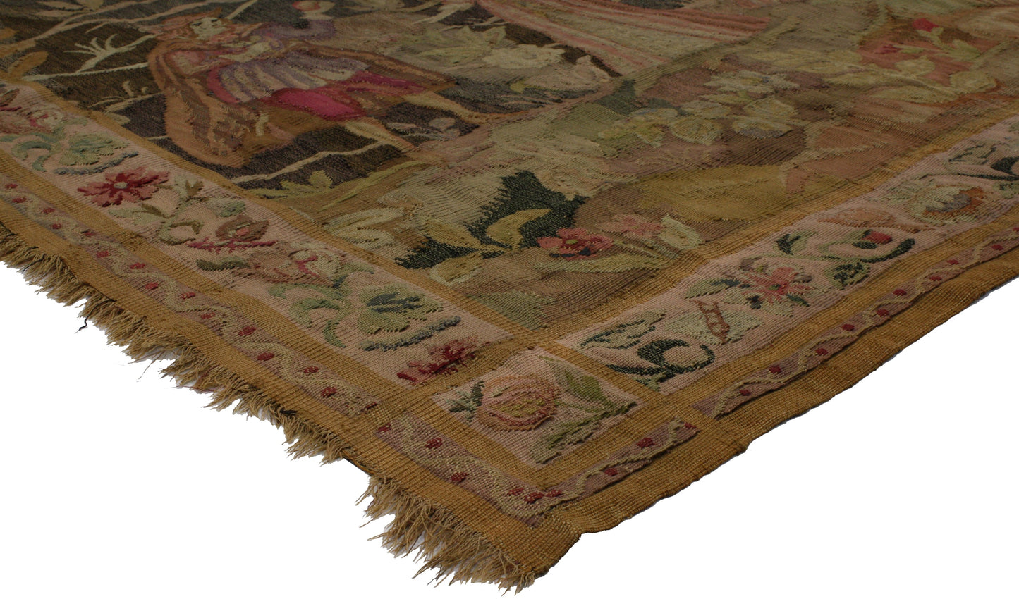 6 x 6 Antique French Aubusson Tapestry 74975