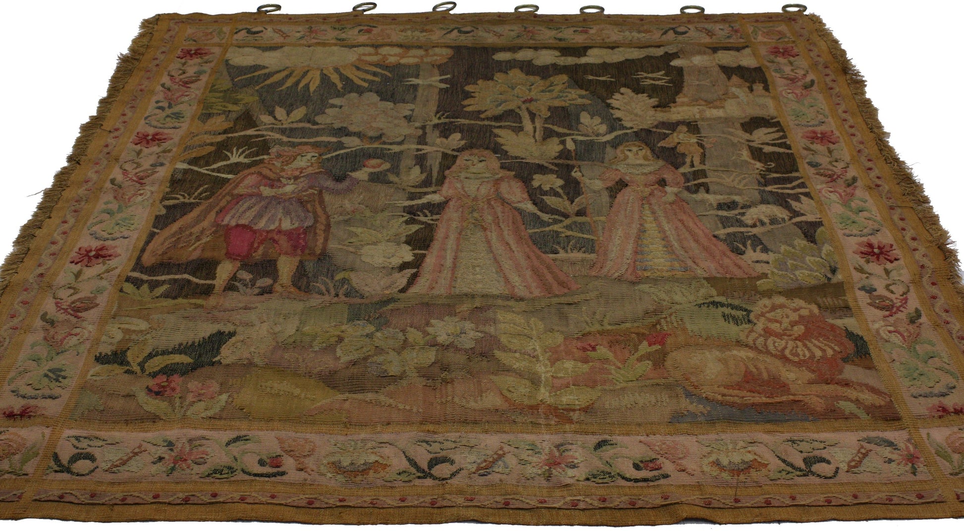 6 x 6 Antique French Aubusson Tapestry 74975