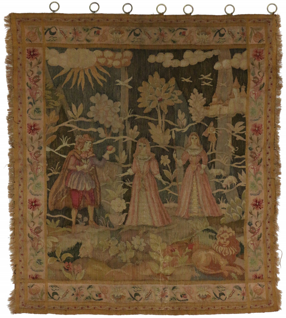 6 x 6 Antique French Aubusson Tapestry 74975